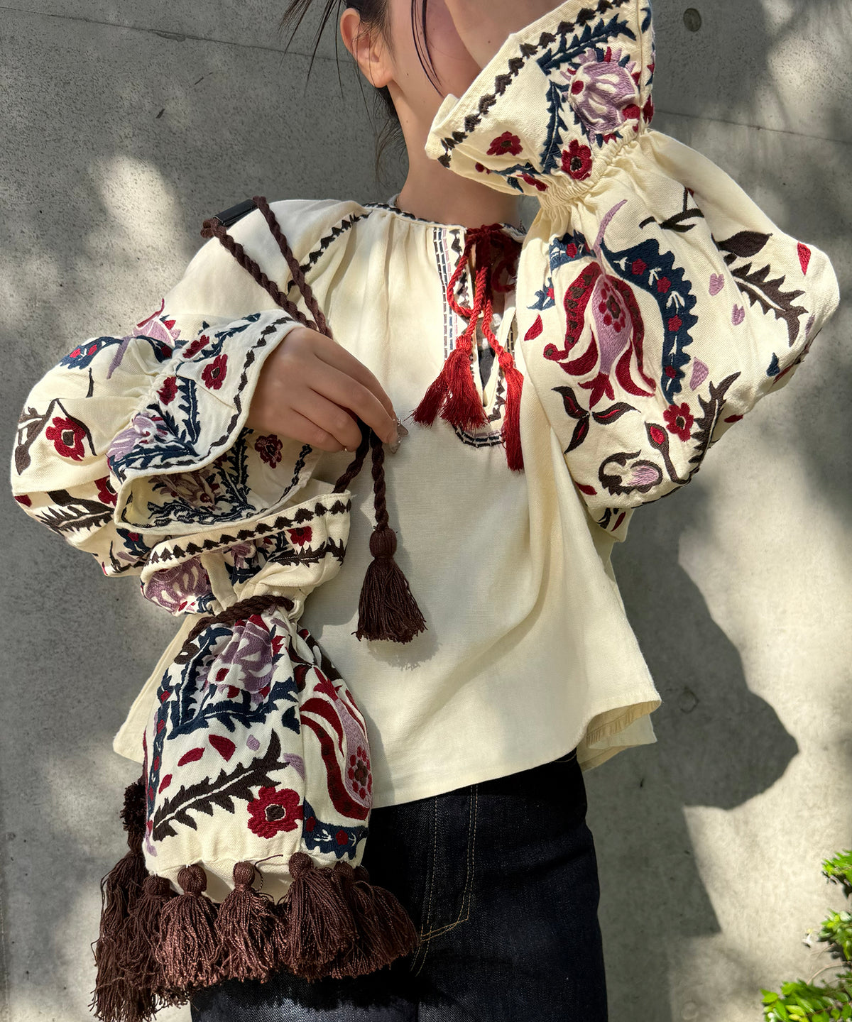 【WOMEN】LEIN 花柄刺繍巾着バッグ