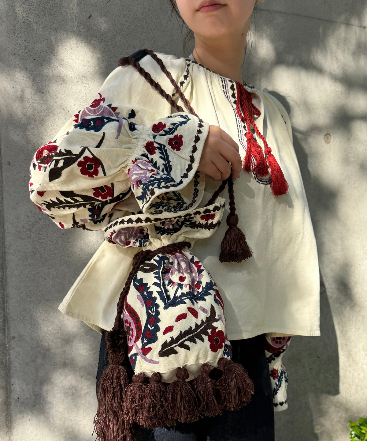 【WOMEN】LEIN 花柄刺繍巾着バッグ