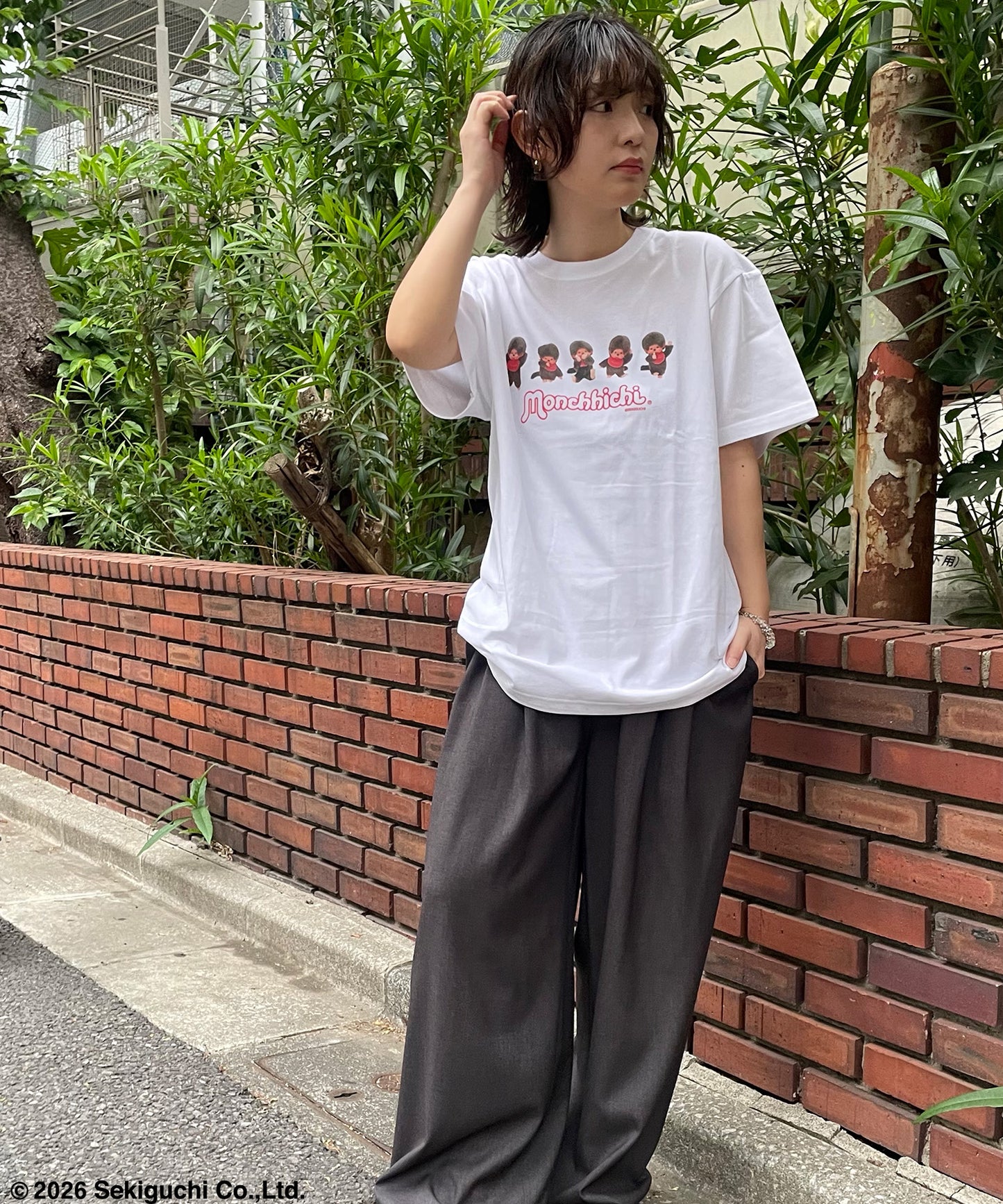 【MEN,WOMEN】モンチッチ ロゴプリントTシャツ