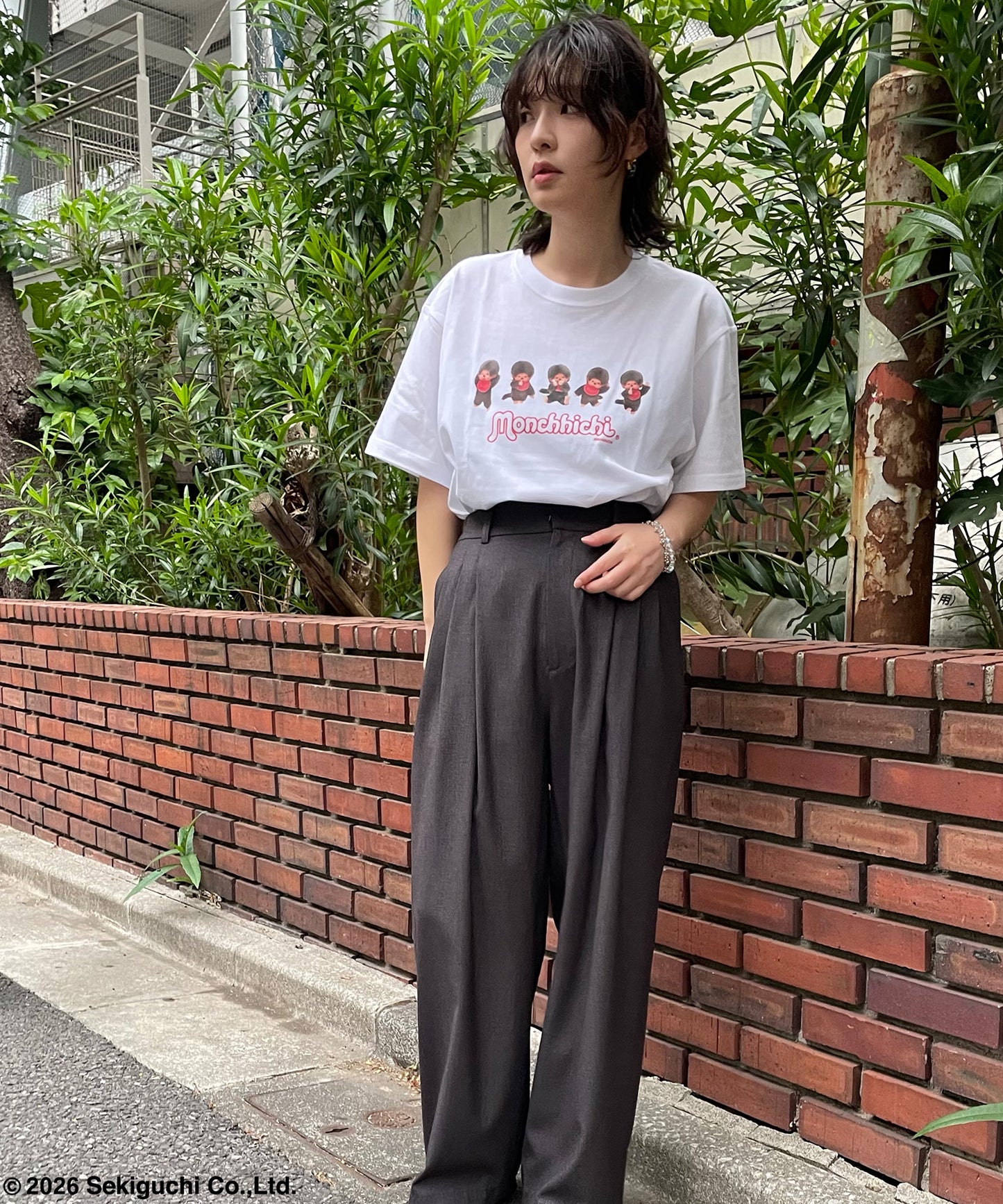 【MEN,WOMEN】モンチッチ ロゴプリントTシャツ