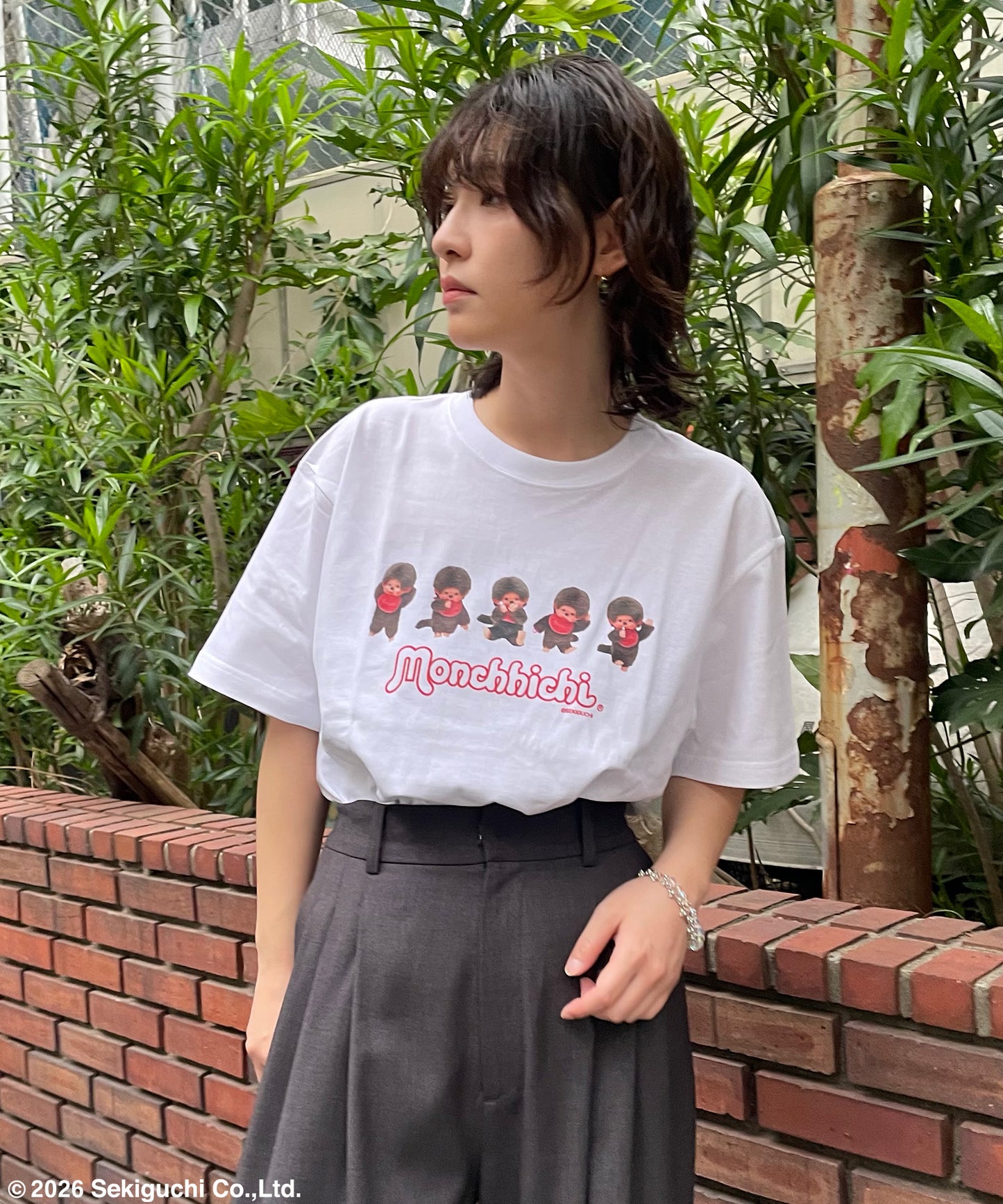 【MEN,WOMEN】モンチッチ ロゴプリントTシャツ