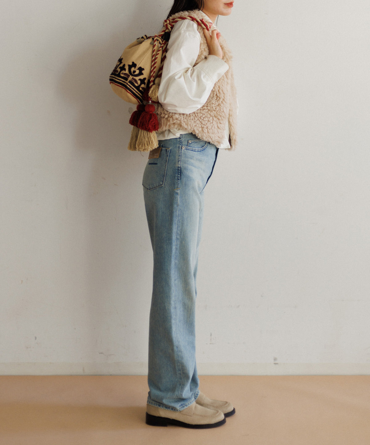 【MEN , WOMEN】LEIN マティ幾何学柄刺繍ドロストバッグ