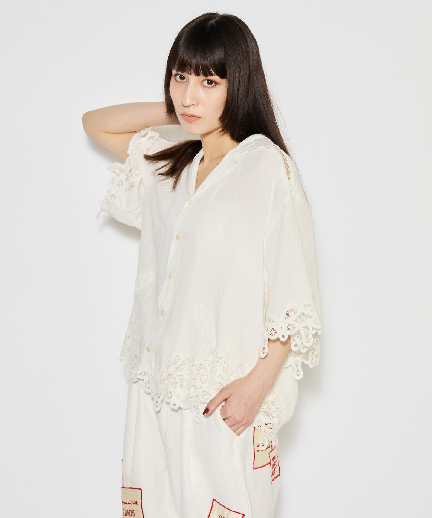 【MEN,WOMEN】LEIN バテンレースオープンカラーシャツ