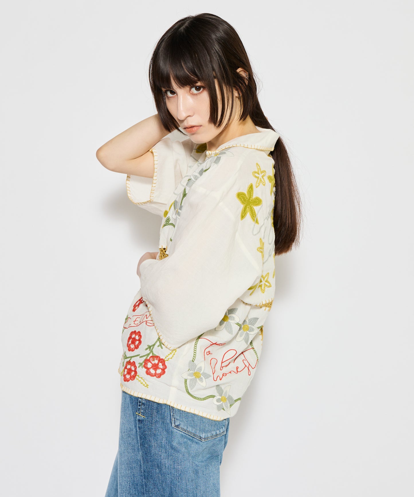 【MEN , WOMEN】LEIN / ギザコットンリネンパッチワーク刺繍シャツ