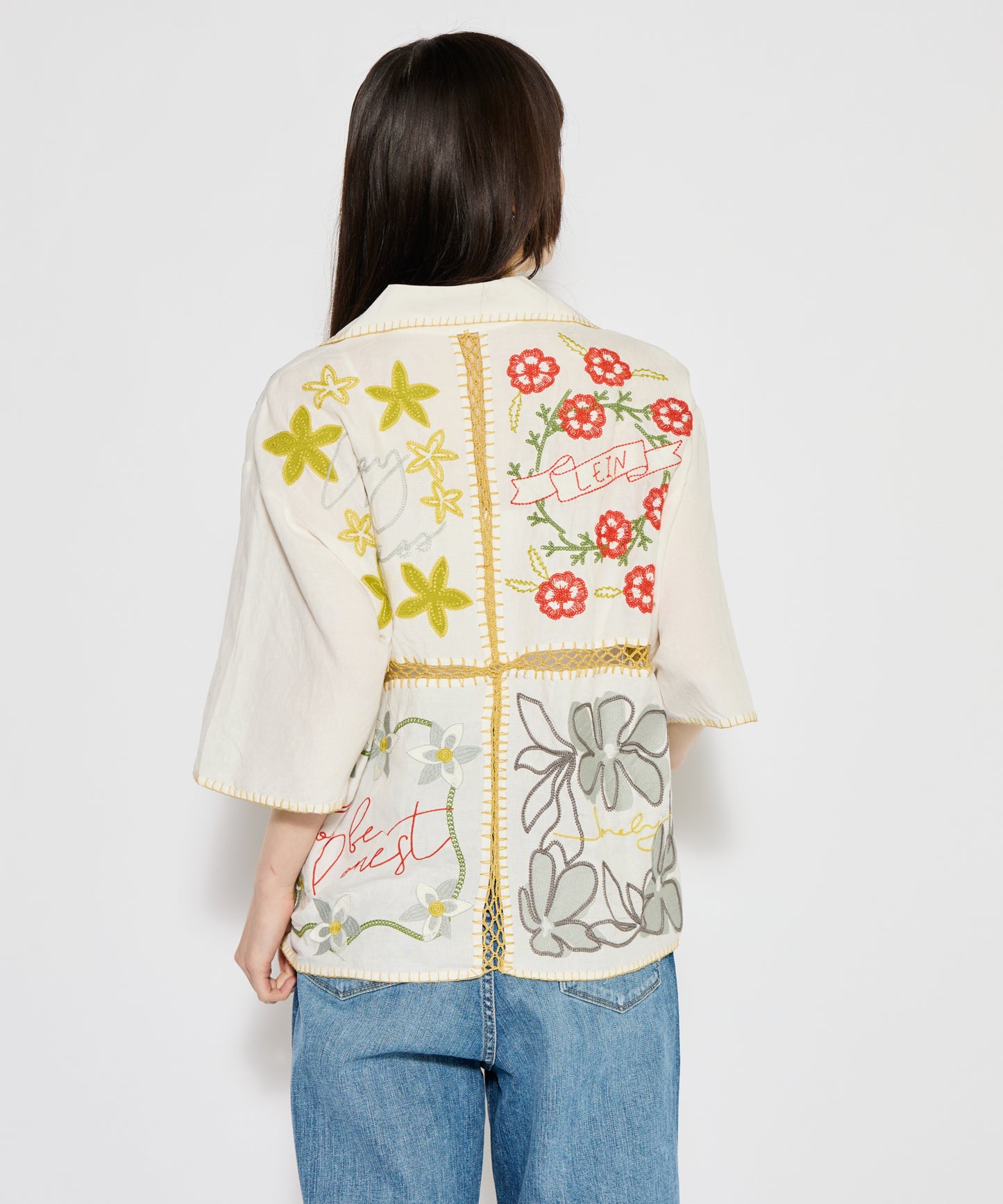 【MEN , WOMEN】LEIN / ギザコットンリネンパッチワーク刺繍シャツ