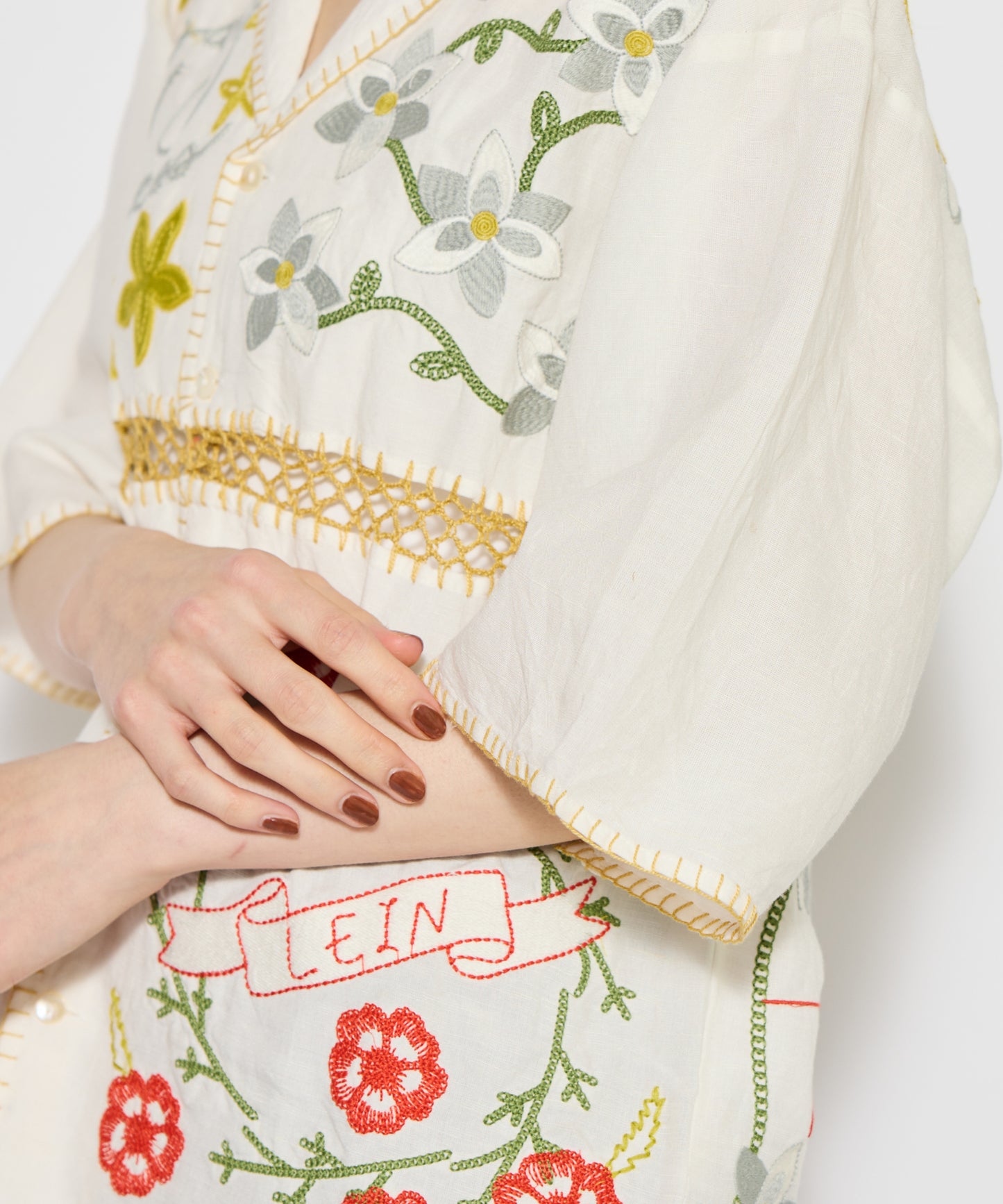 【MEN , WOMEN】LEIN / ギザコットンリネンパッチワーク刺繍シャツ