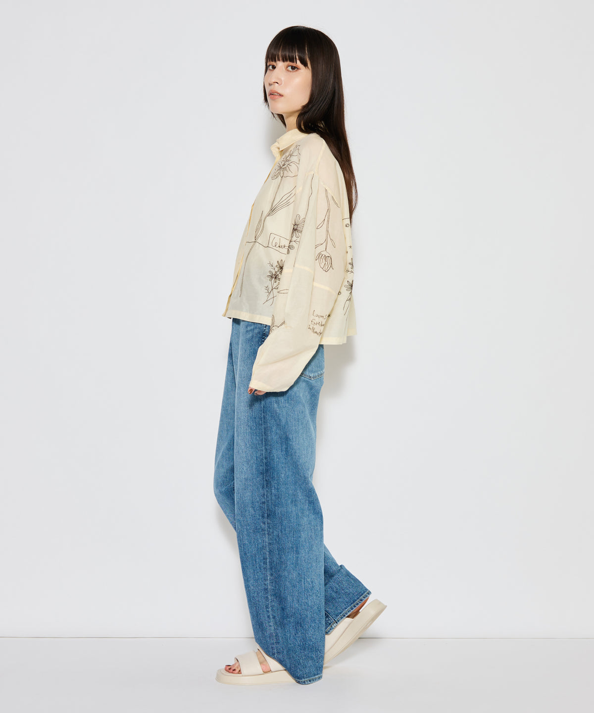 【WOMEN】LEIN / コットンシルクボタニカル刺繍シャツ