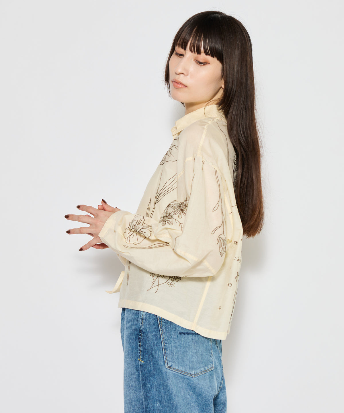 【WOMEN】LEIN / コットンシルクボタニカル刺繍シャツ