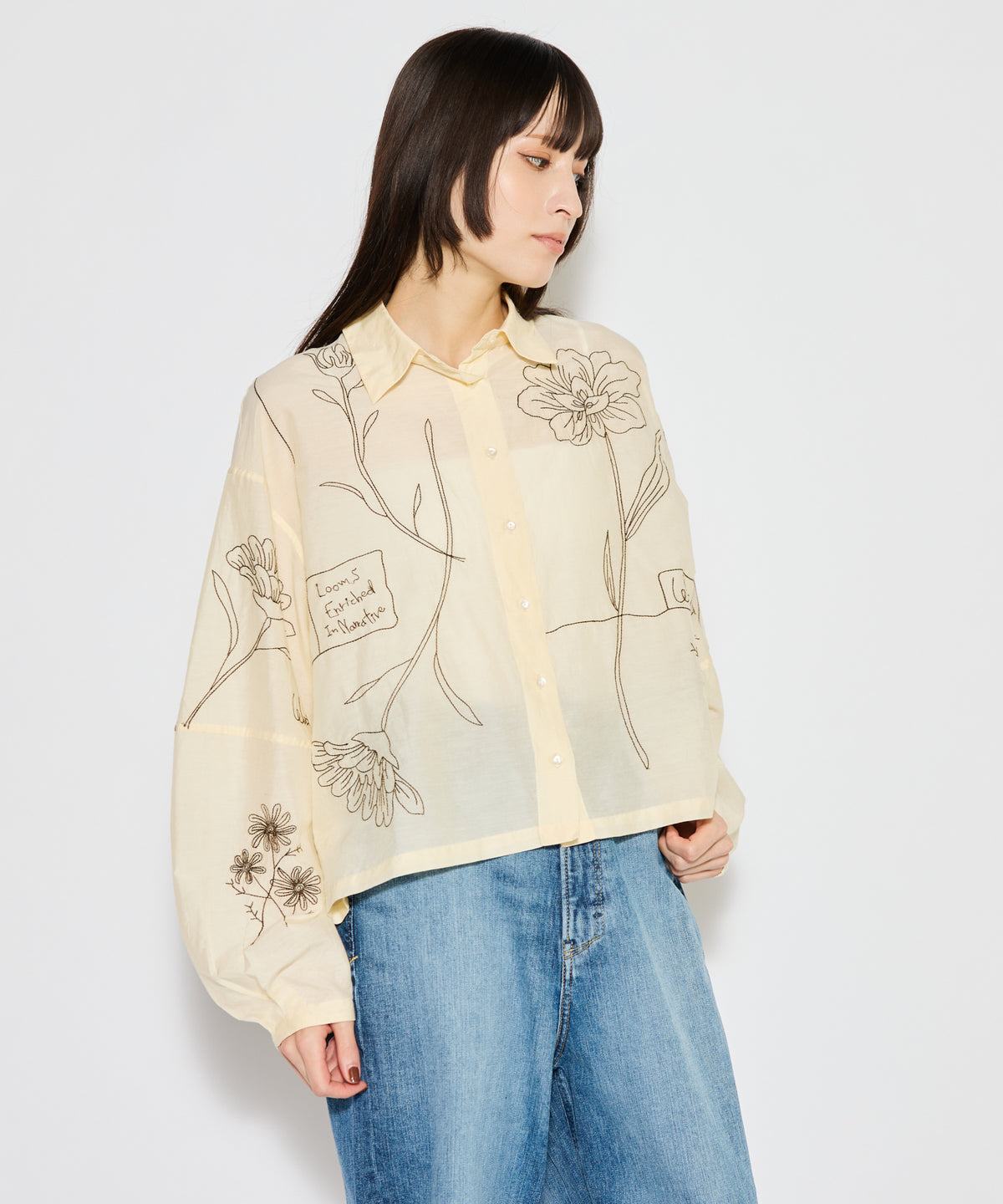 【WOMEN】LEIN / コットンシルクボタニカル刺繍シャツ
