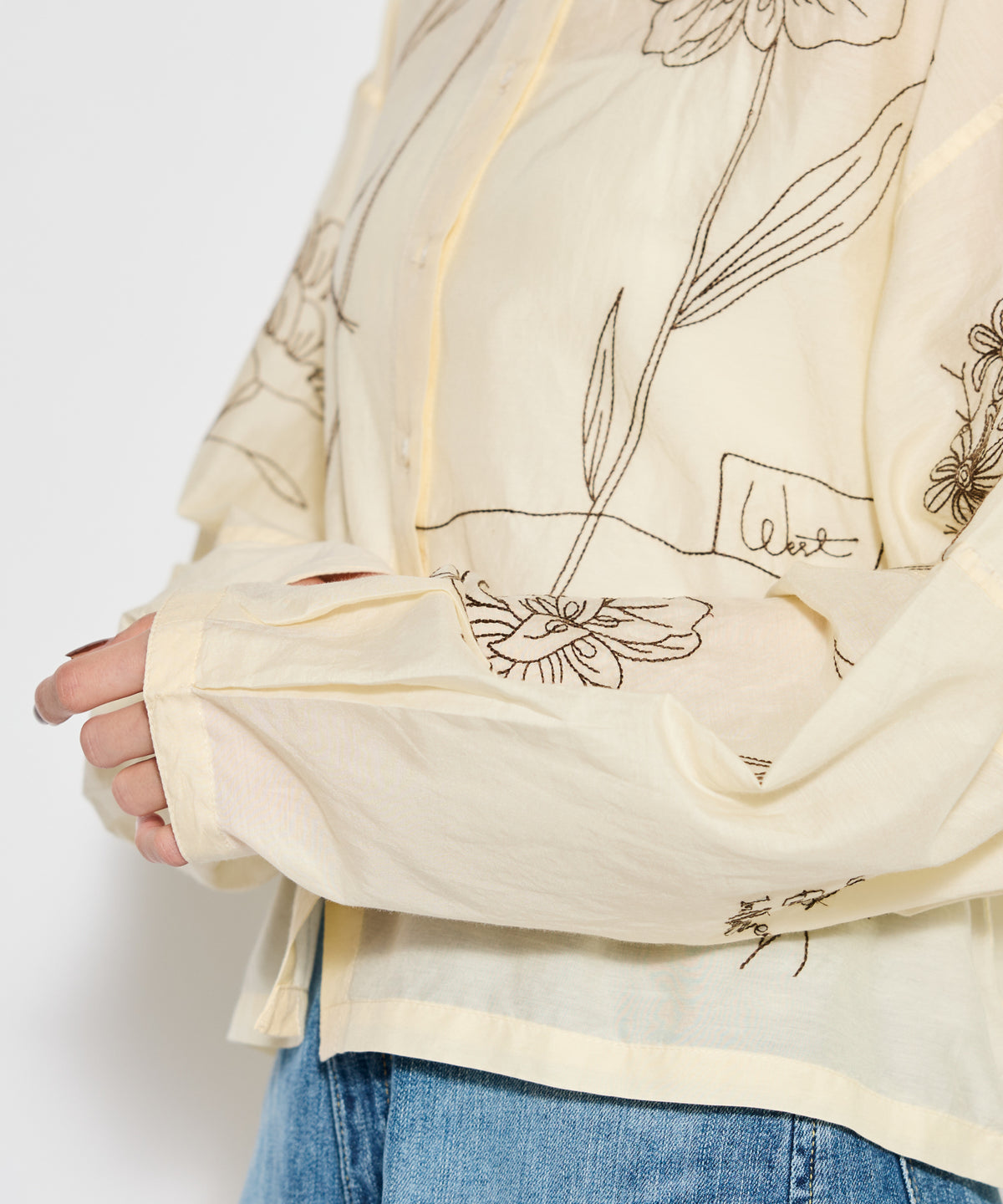 【WOMEN】LEIN / コットンシルクボタニカル刺繍シャツ