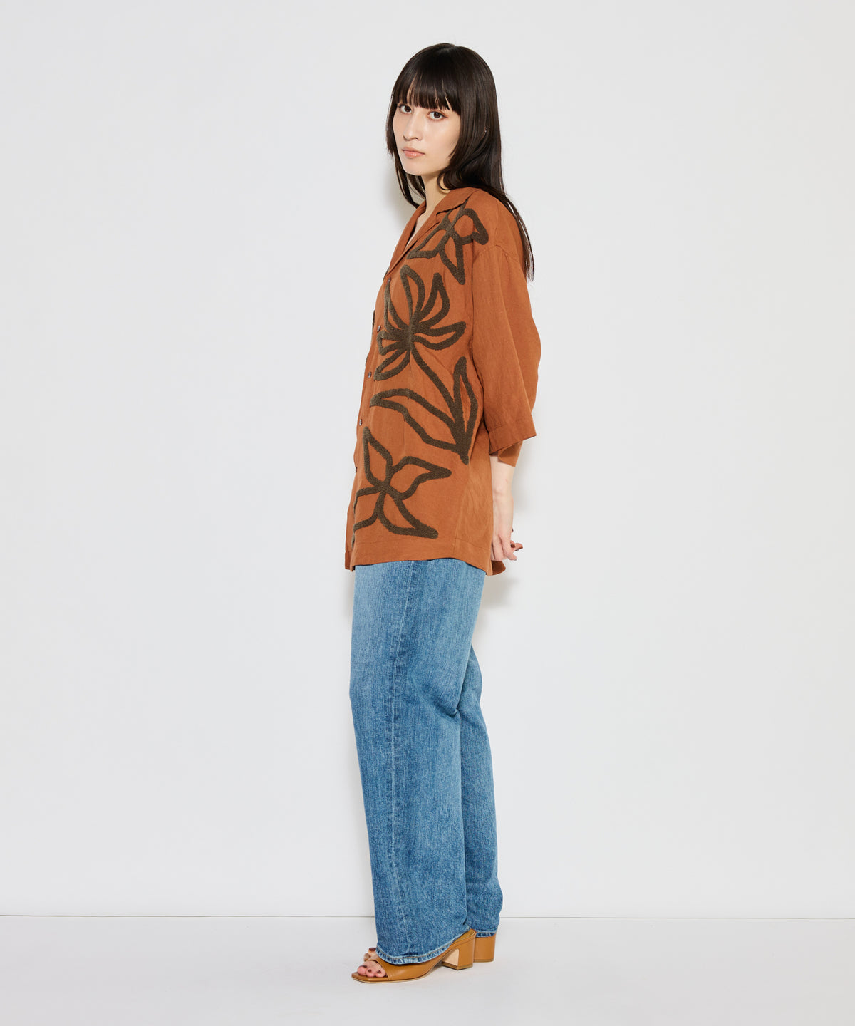 【MEN,WOMEN】LEIN / リネン混タオル刺繍シャツ