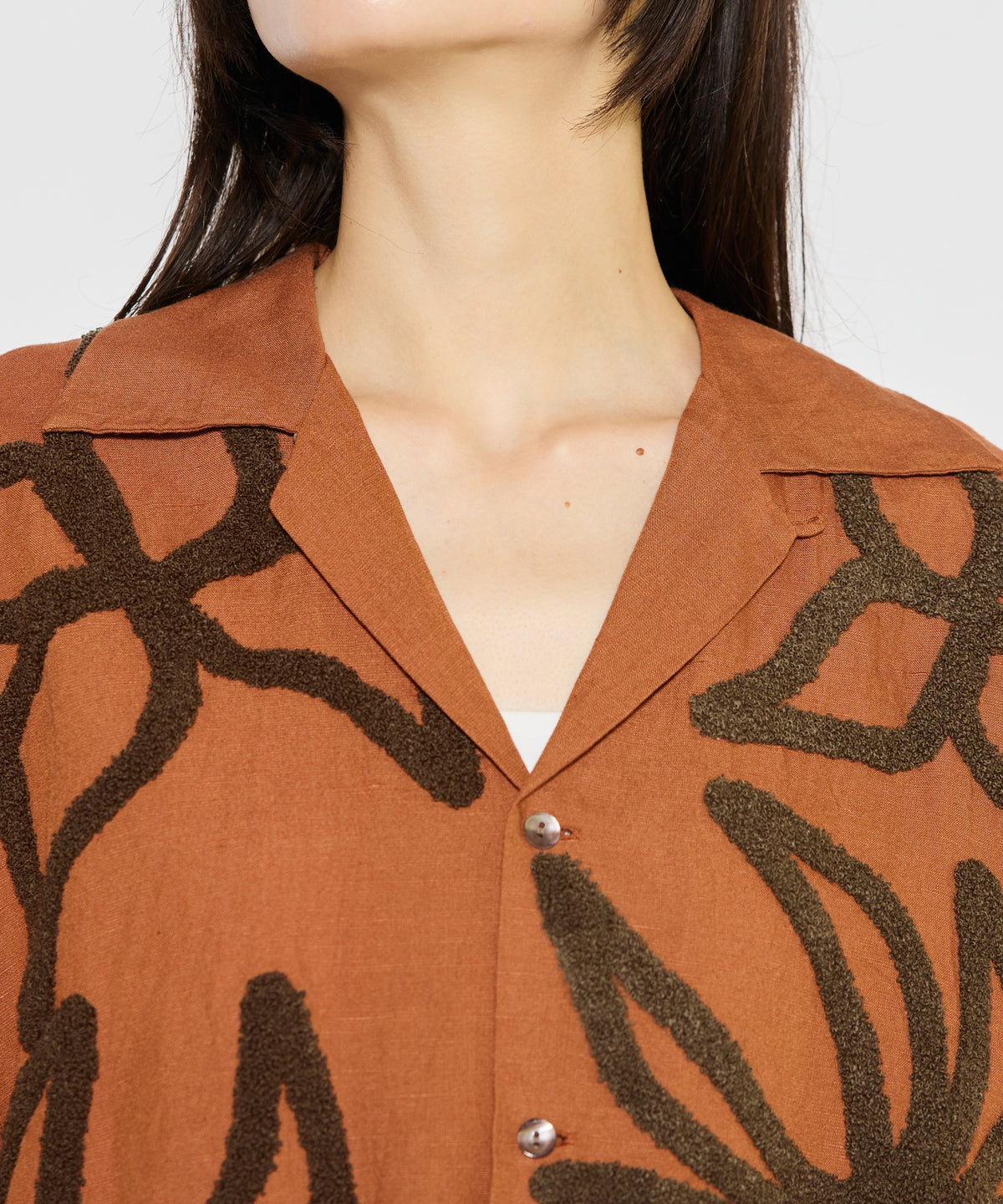 【MEN,WOMEN】LEIN / リネン混タオル刺繍シャツ