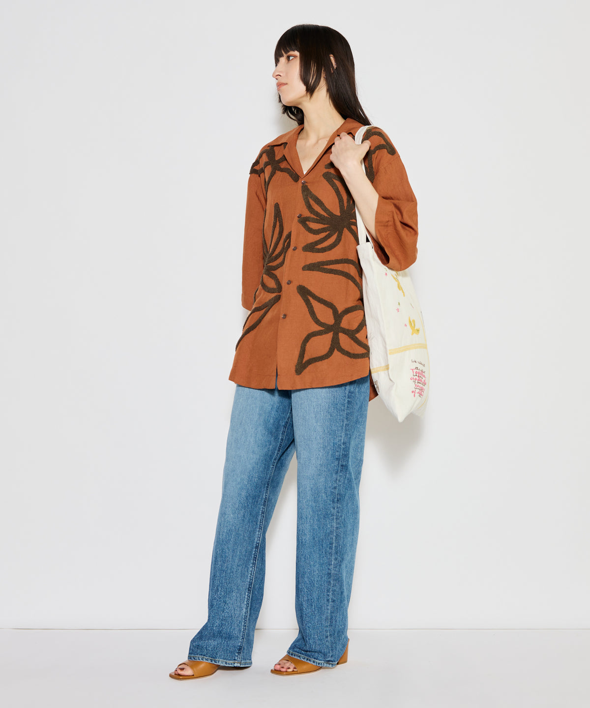 【MEN,WOMEN】LEIN / リネン混タオル刺繍シャツ