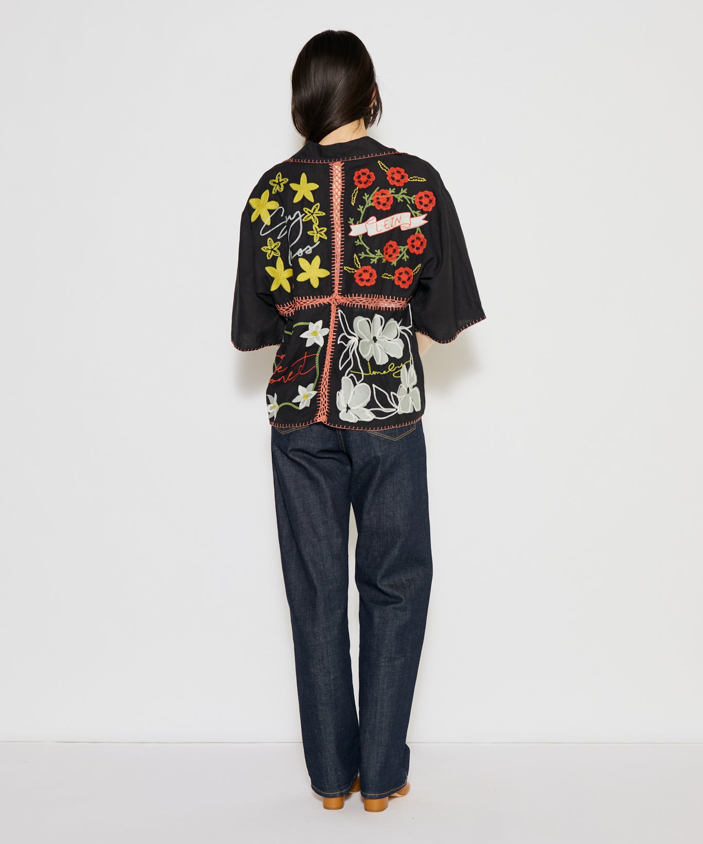 【MEN , WOMEN】LEIN / ギザコットンリネンパッチワーク刺繍シャツ