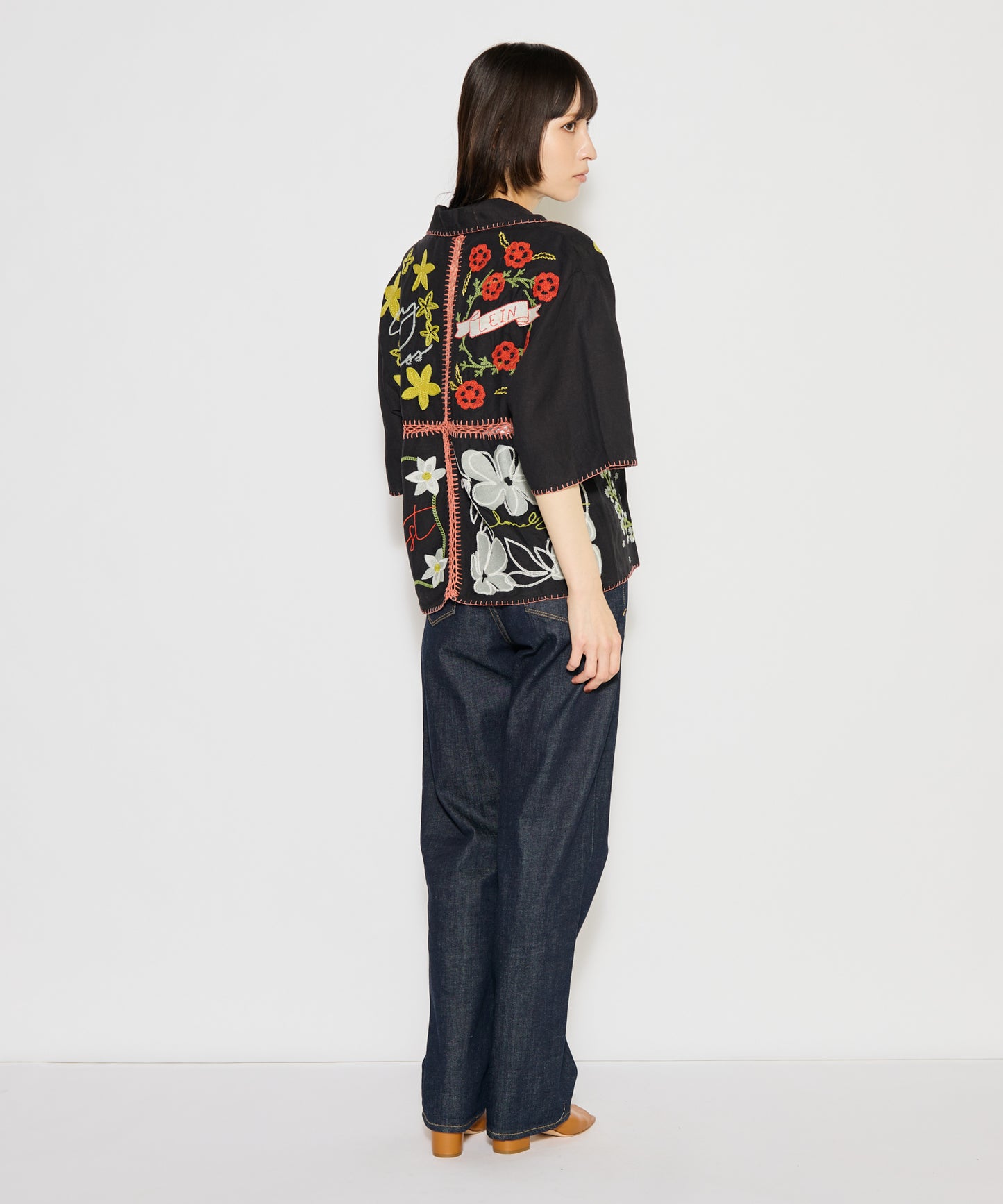【MEN , WOMEN】LEIN / ギザコットンリネンパッチワーク刺繍シャツ