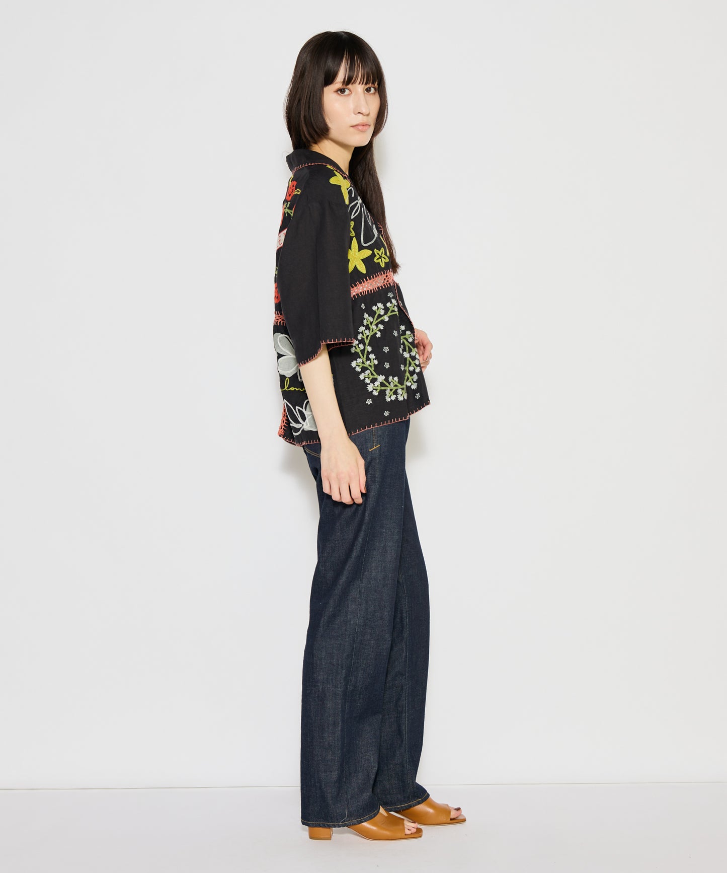 【MEN , WOMEN】LEIN / ギザコットンリネンパッチワーク刺繍シャツ