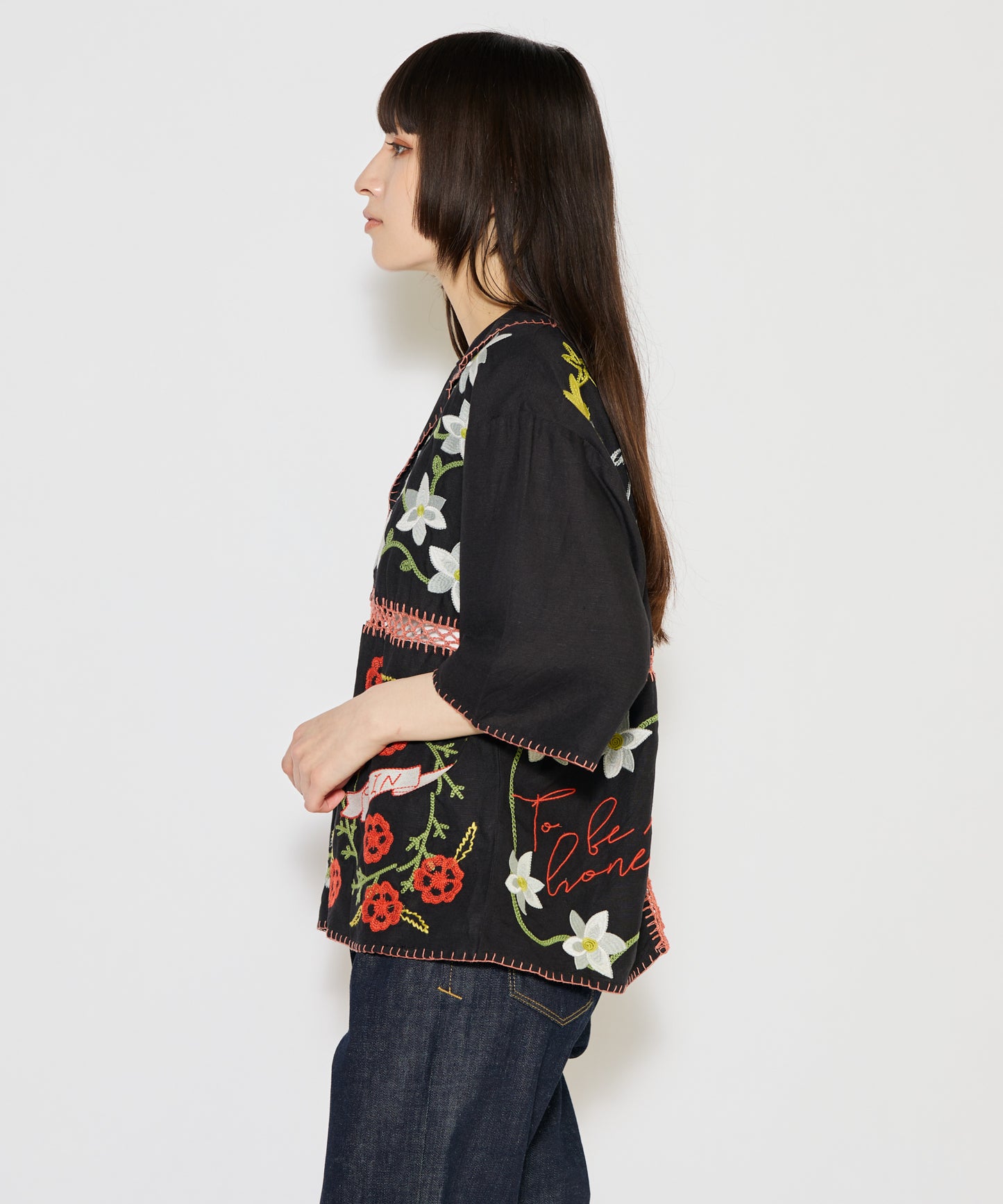 【MEN , WOMEN】LEIN / ギザコットンリネンパッチワーク刺繍シャツ