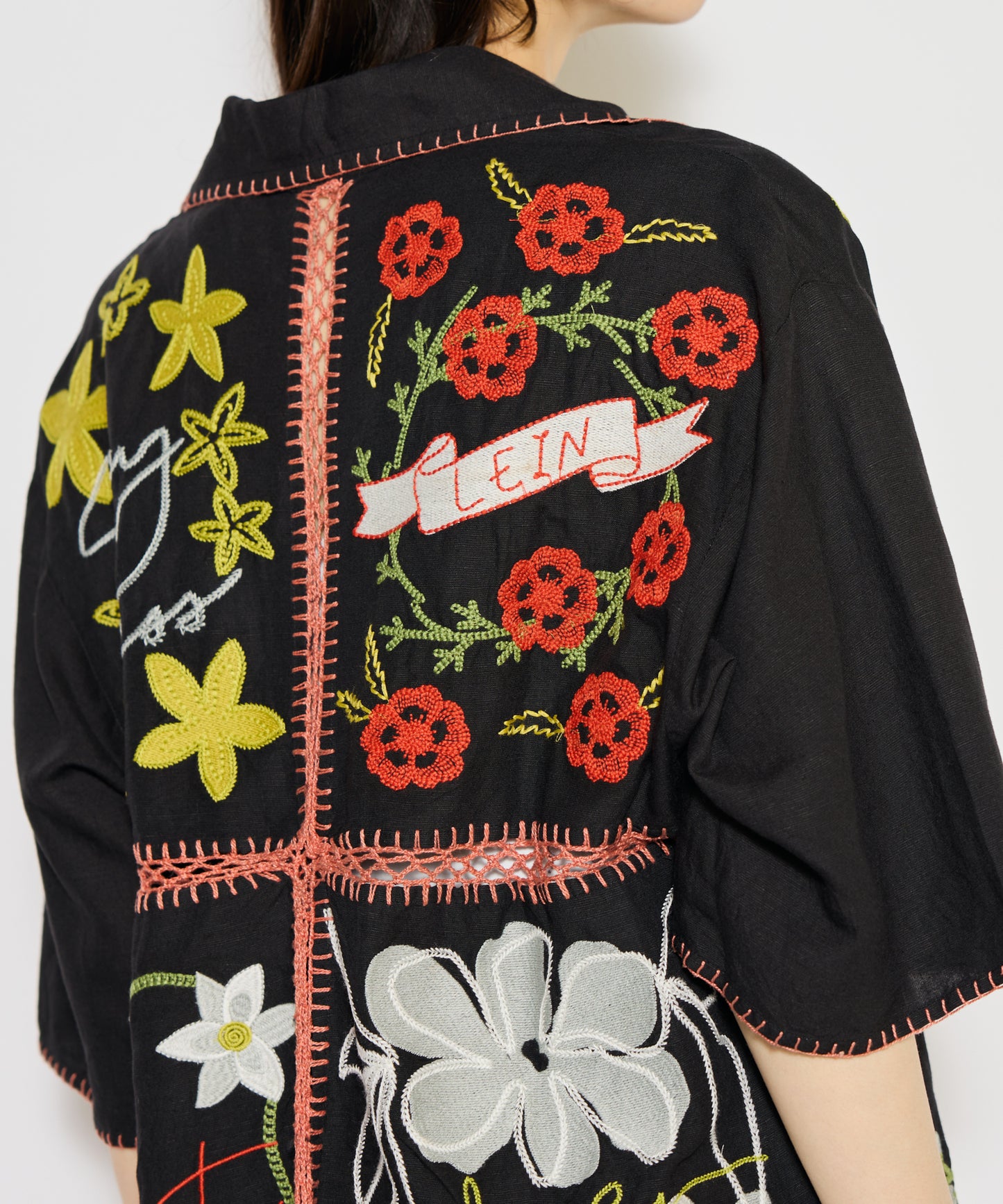 【MEN , WOMEN】LEIN / ギザコットンリネンパッチワーク刺繍シャツ