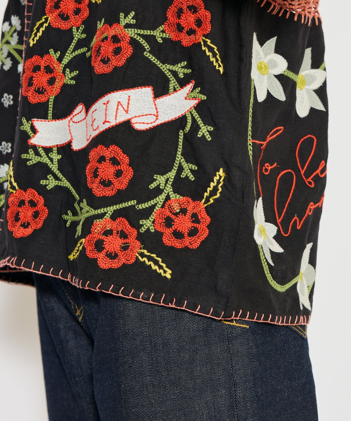 【MEN , WOMEN】LEIN / ギザコットンリネンパッチワーク刺繍シャツ
