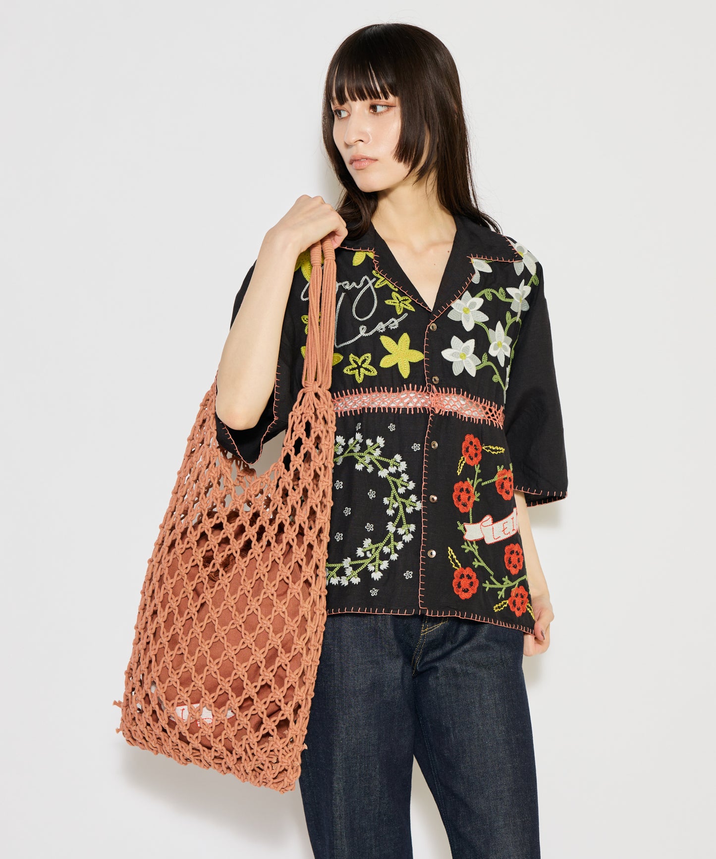【MEN , WOMEN】LEIN / ギザコットンリネンパッチワーク刺繍シャツ
