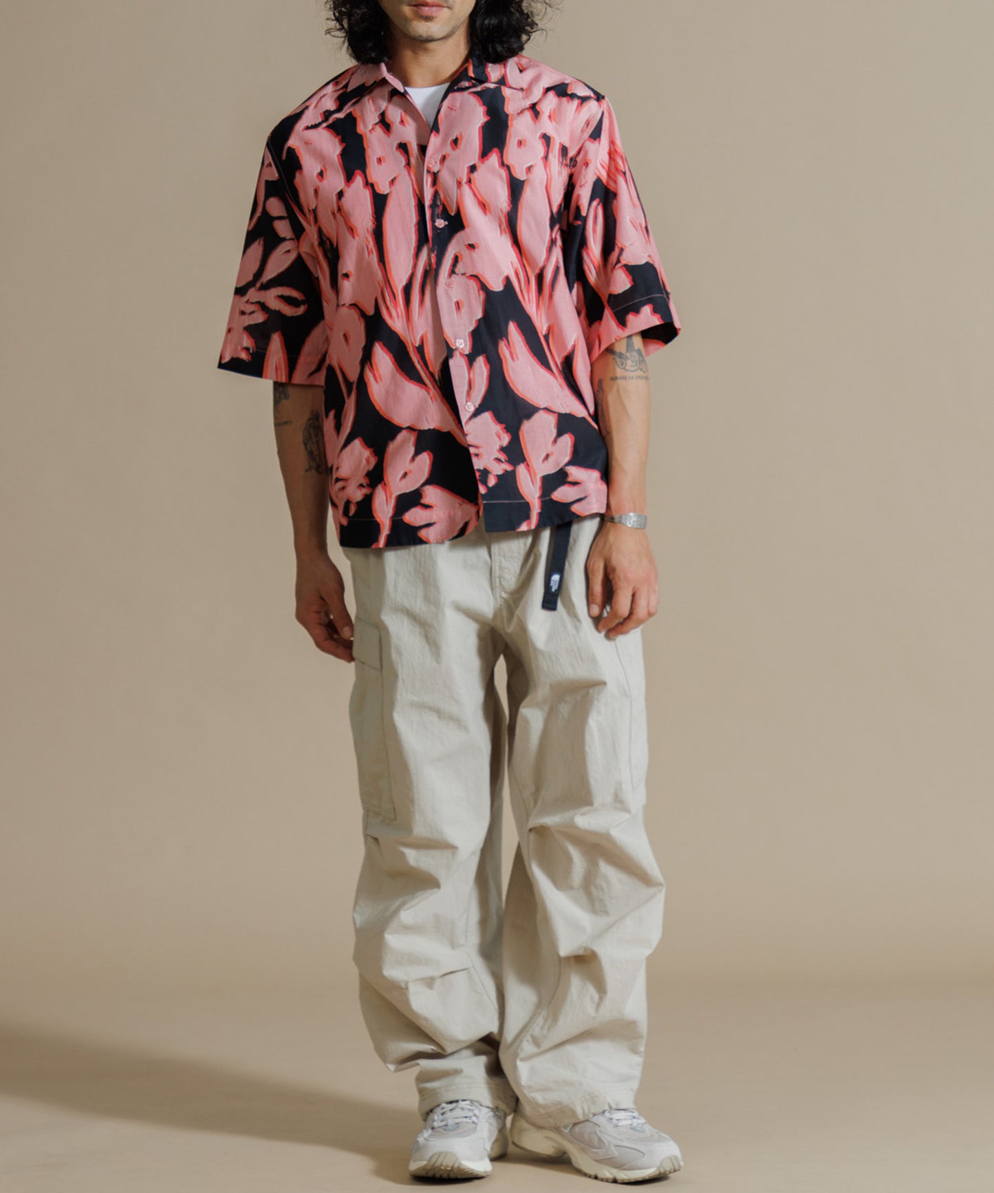 【MEN , WOMEN】LEIN コットンシルクリーフプリントシャツ　