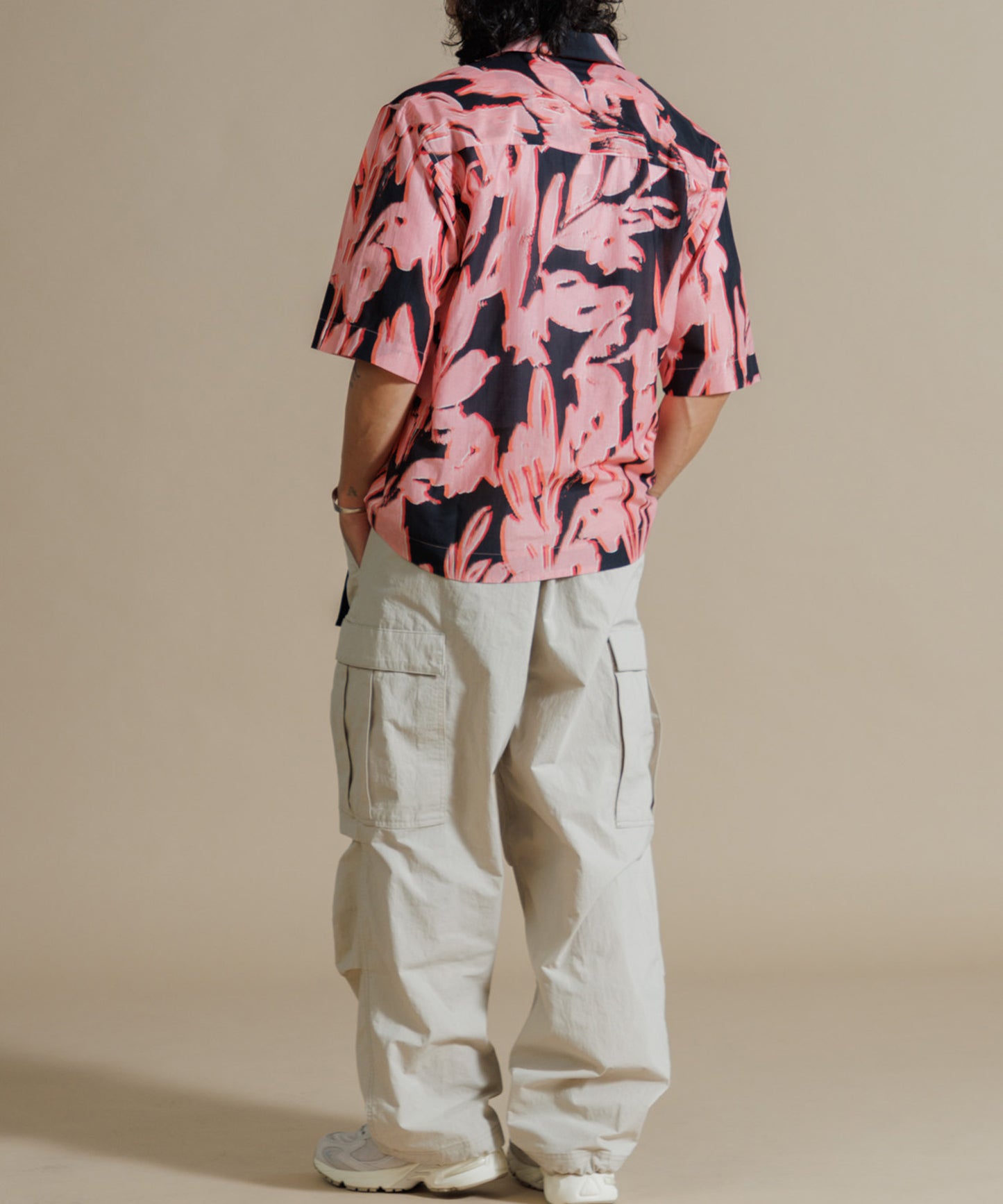 【MEN , WOMEN】LEIN コットンシルクリーフプリントシャツ　