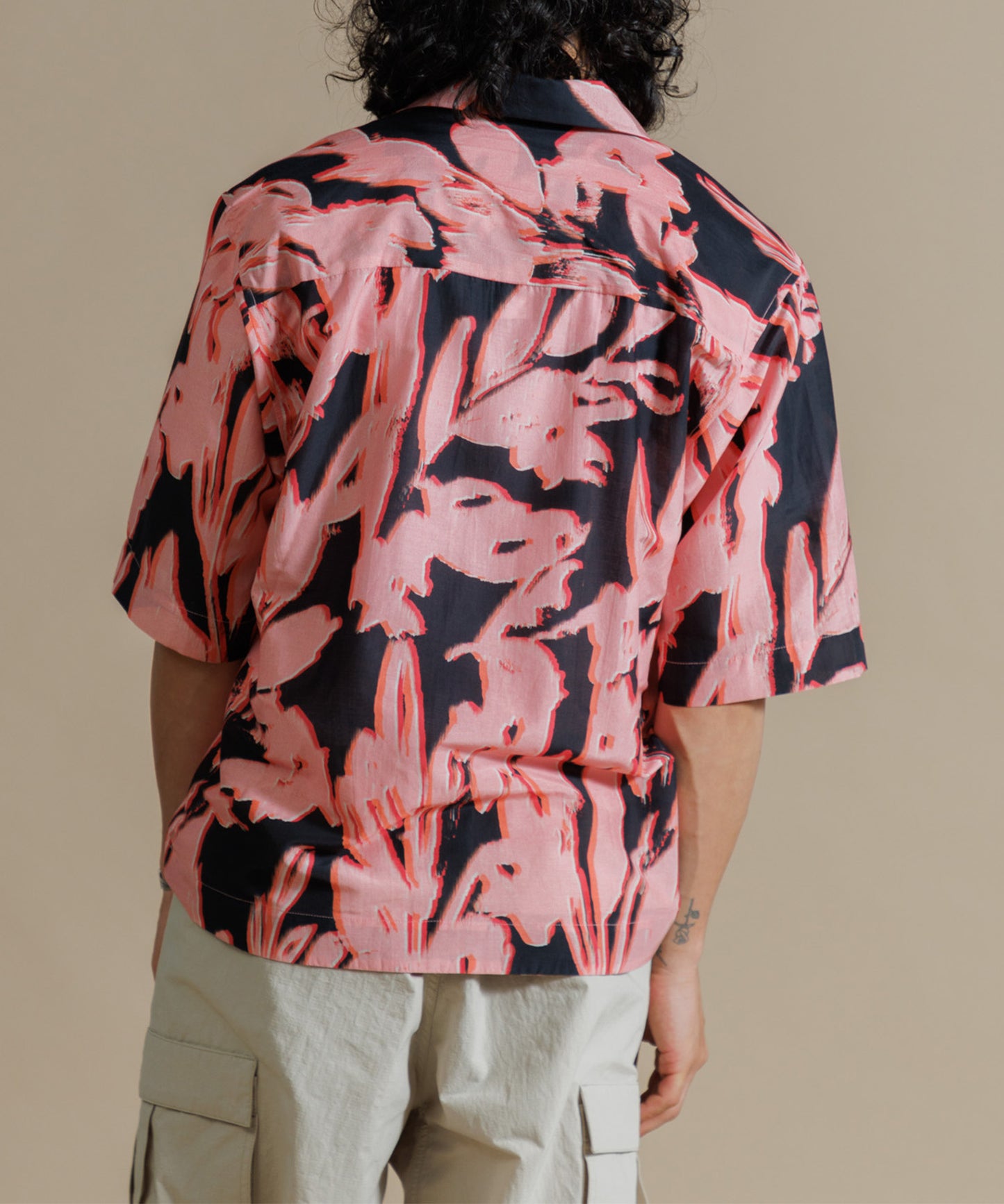 【MEN , WOMEN】LEIN コットンシルクリーフプリントシャツ　