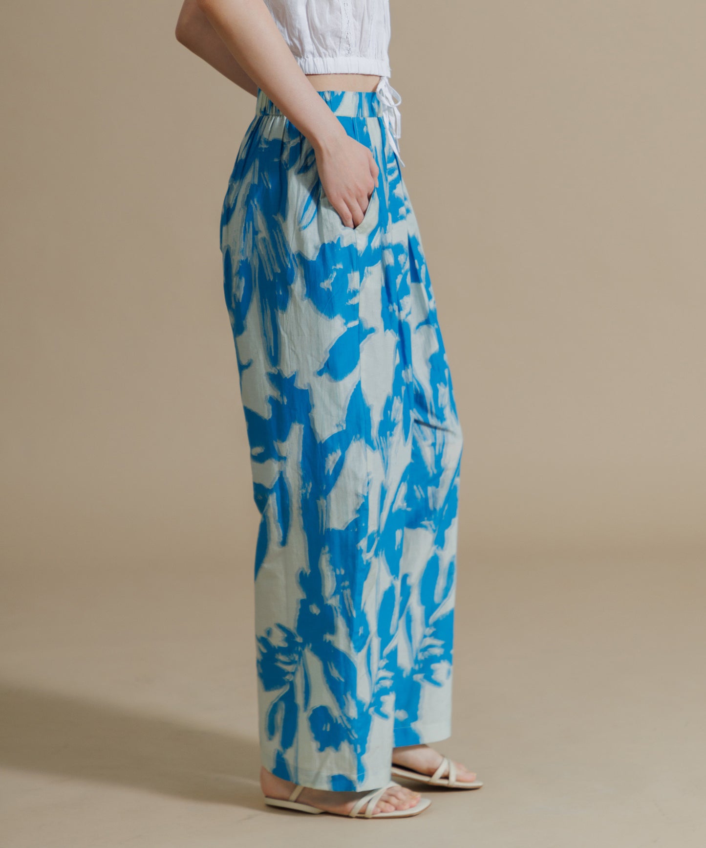 【WOMEN】LEIN / コットンシルクリーフプリントパンツ