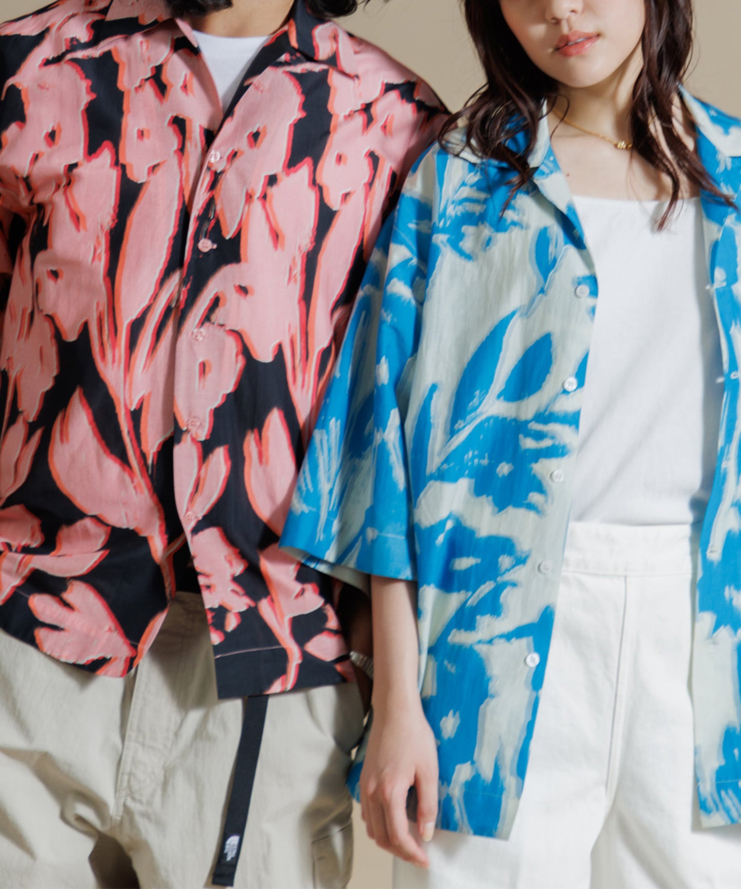 【MEN , WOMEN】LEIN コットンシルクリーフプリントシャツ　