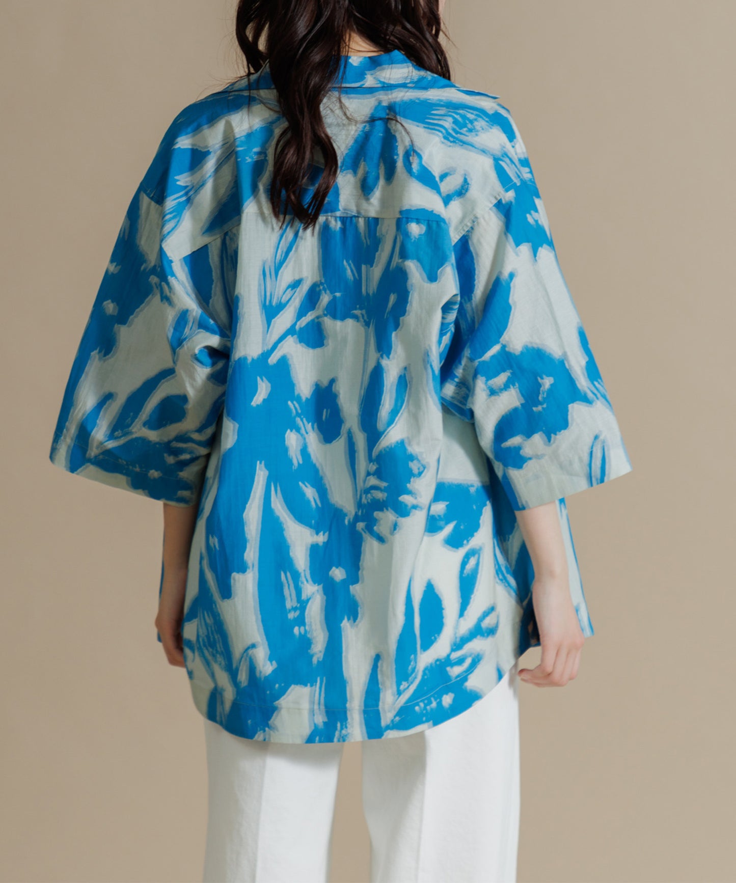 【MEN , WOMEN】LEIN コットンシルクリーフプリントシャツ　