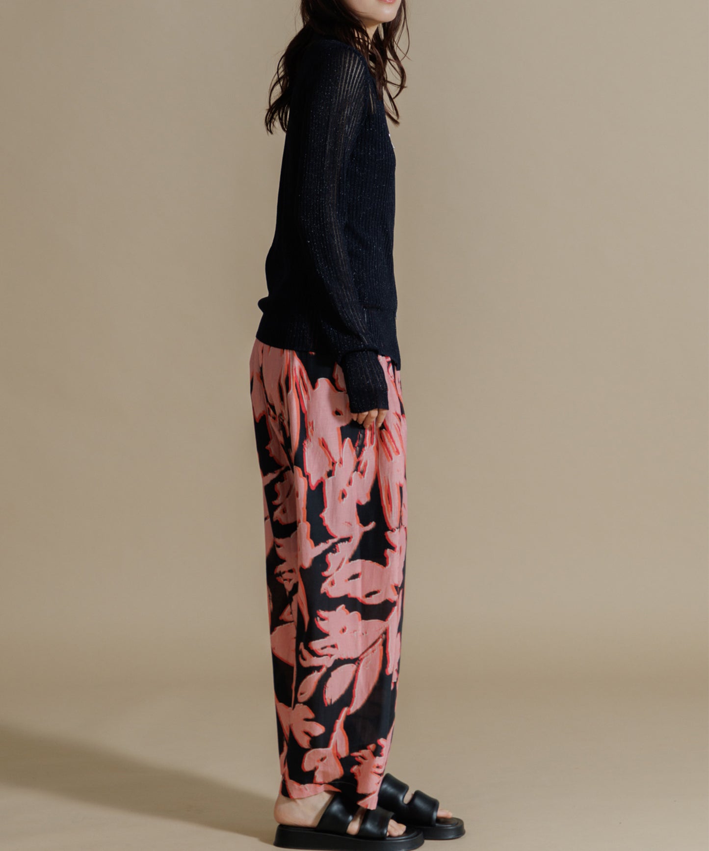 【WOMEN】LEIN / コットンシルクリーフプリントパンツ